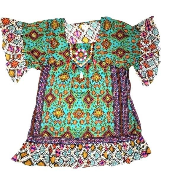 Sand and spirit boho swim dress coverup one size beach pool vacation beaded - Picture 1 of 8